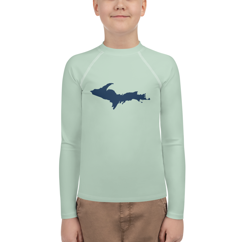 Michigan Upper Peninsula Rash Guard (w/ UP Outline) | Youth - Sea Green