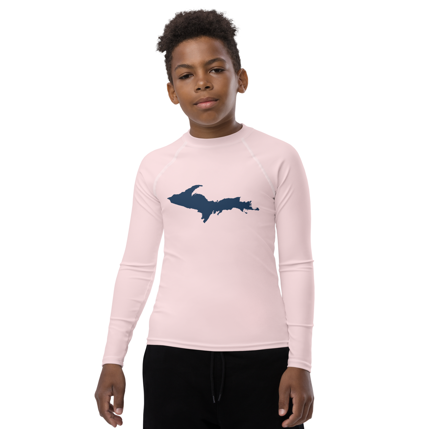 Michigan Upper Peninsula Rash Guard (w/ UP Outline) | Youth - Pale Pink