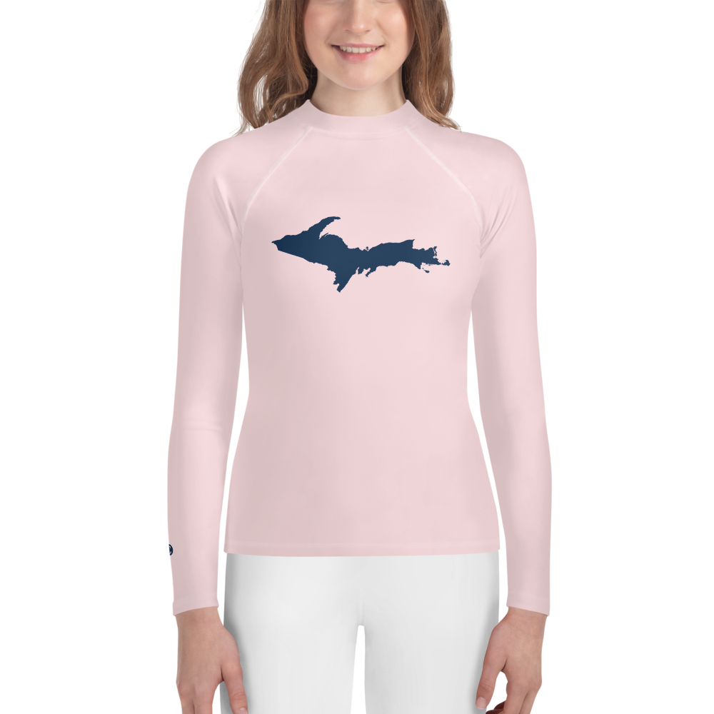 Michigan Upper Peninsula Rash Guard (w/ UP Outline) | Youth - Pale Pink