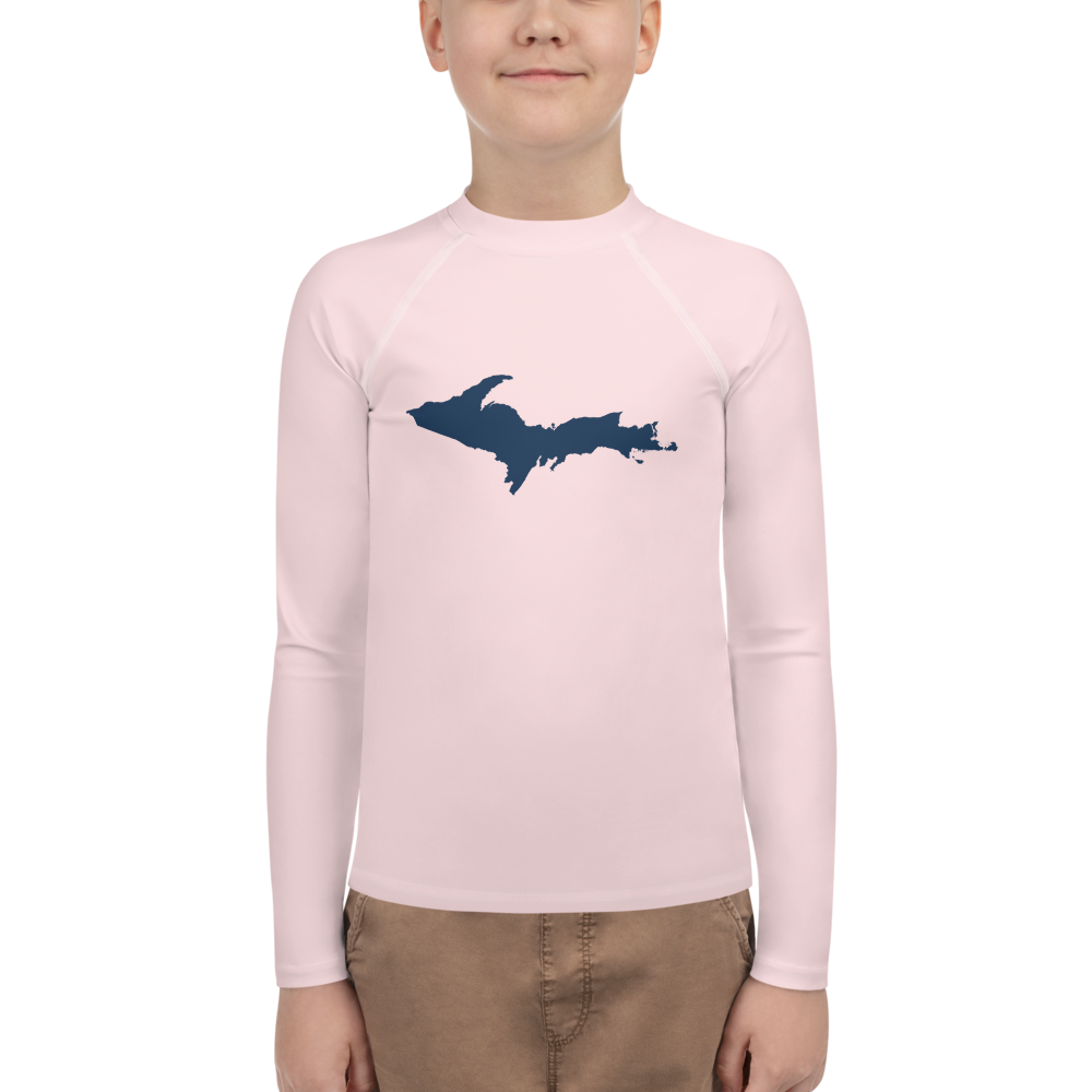 Michigan Upper Peninsula Rash Guard (w/ UP Outline) | Youth - Pale Pink