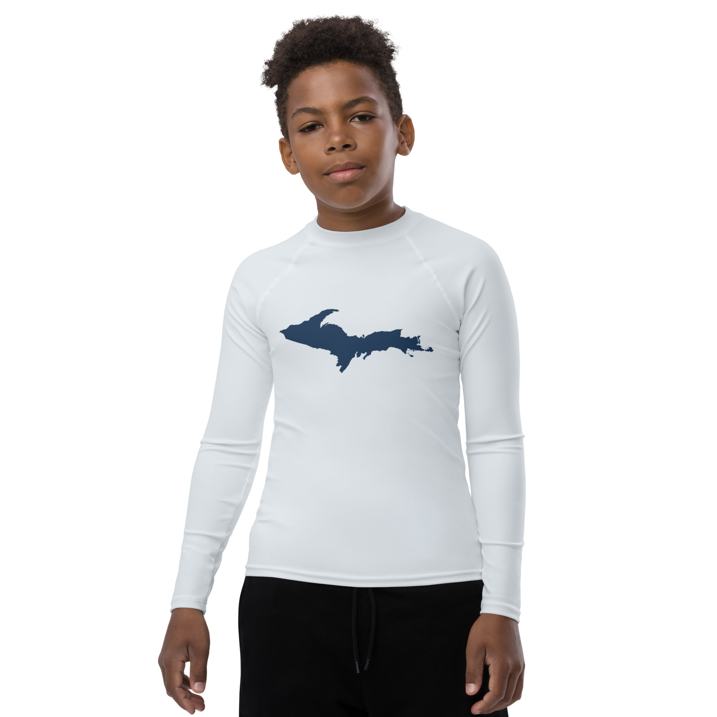 Michigan Upper Peninsula Rash Guard (w/ UP Outline) | Youth - Gossy White