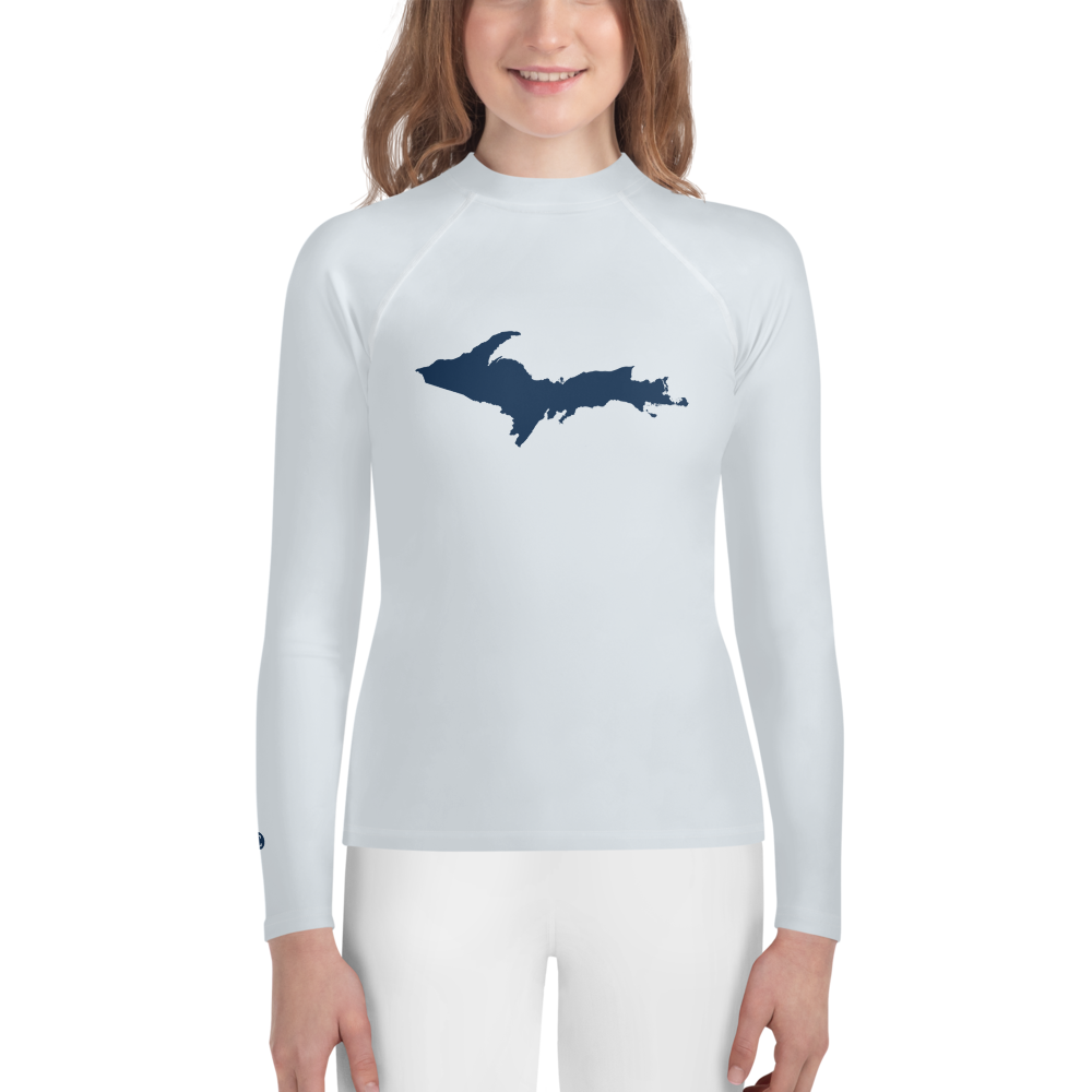 Michigan Upper Peninsula Rash Guard (w/ UP Outline) | Youth - Gossy White