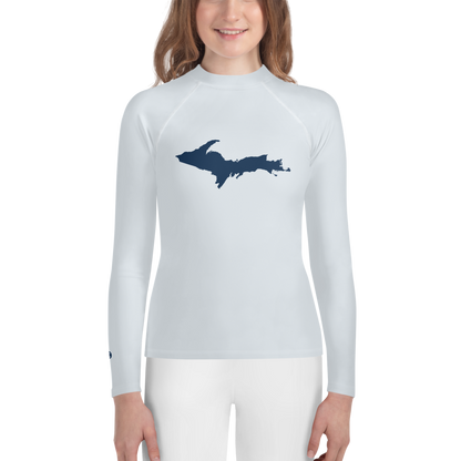 Michigan Upper Peninsula Rash Guard (w/ UP Outline) | Youth - Gossy White