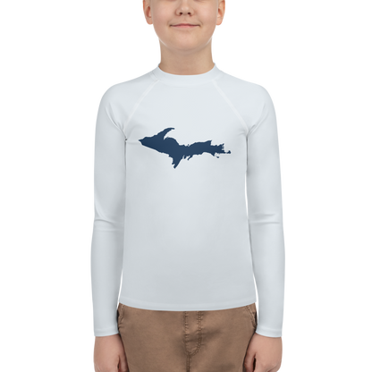 Michigan Upper Peninsula Rash Guard (w/ UP Outline) | Youth - Gossy White