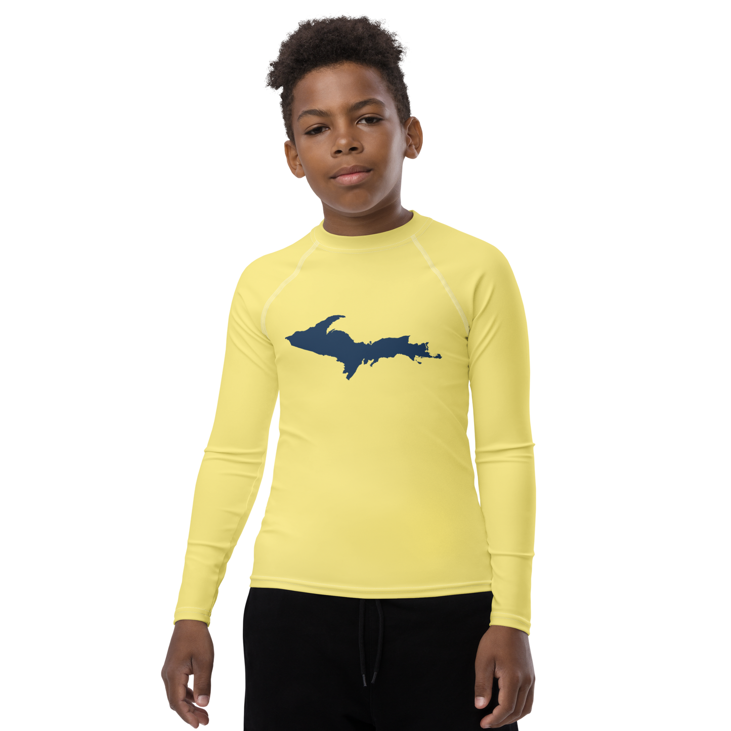 Michigan Upper Peninsula Rash Guard (w/ UP Outline) | Youth - Cherry Yellow