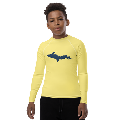 Michigan Upper Peninsula Rash Guard (w/ UP Outline) | Youth - Cherry Yellow