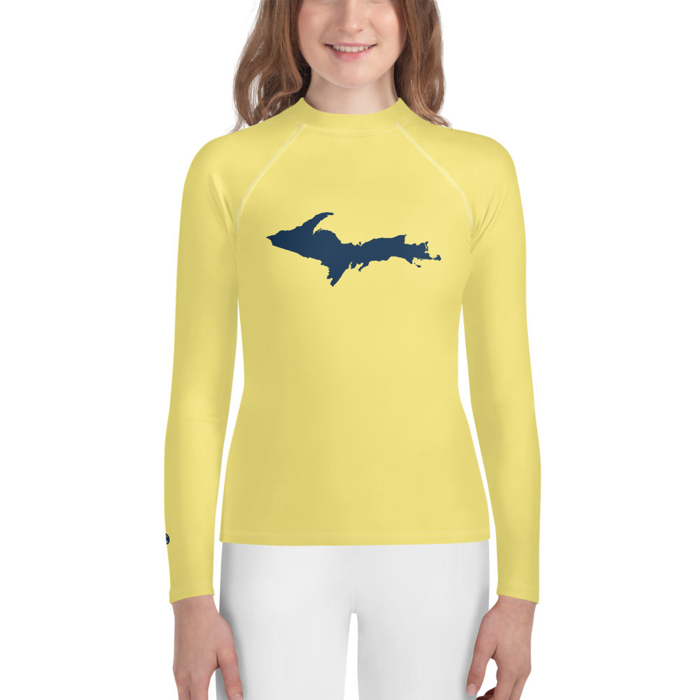 Michigan Upper Peninsula Rash Guard (w/ UP Outline) | Youth - Cherry Yellow