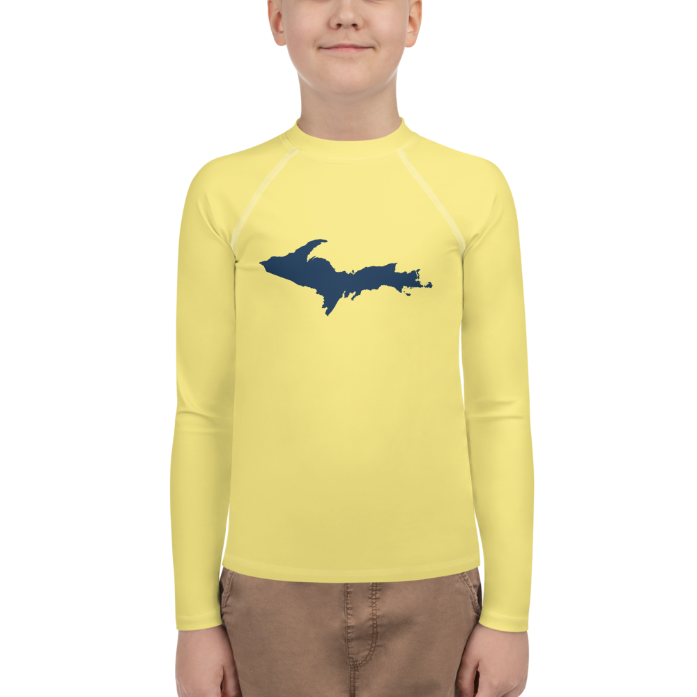 Michigan Upper Peninsula Rash Guard (w/ UP Outline) | Youth - Cherry Yellow