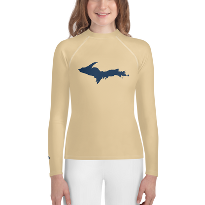 Michigan Upper Peninsula Rash Guard (w/ UP Outline) | Youth - Maple Color