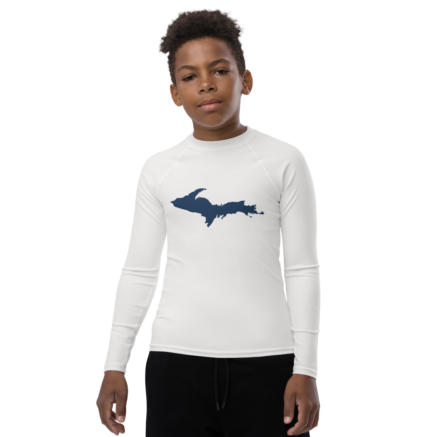 Michigan Upper Peninsula Rash Guard (w/ UP Outline) | Youth - Birch Bark White