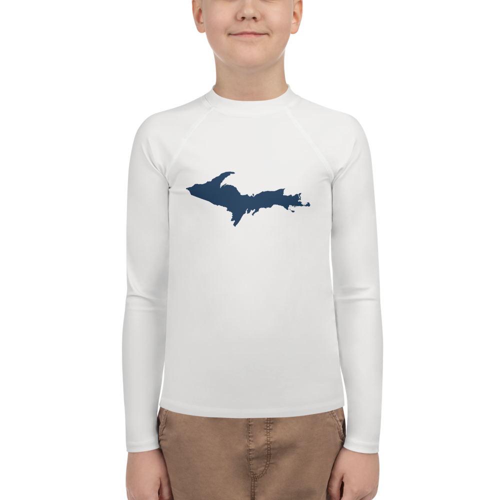 Michigan Upper Peninsula Rash Guard (w/ UP Outline) | Youth - Birch Bark White