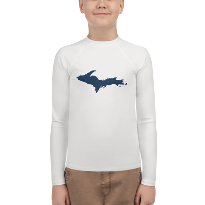 Michigan Upper Peninsula Rash Guard (w/ UP Outline) | Youth - Birch Bark White