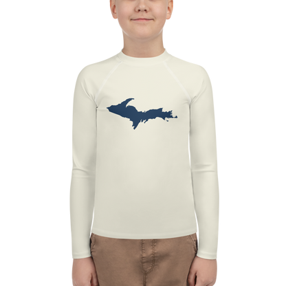 Michigan Upper Peninsula Rash Guard (w/ UP Outline) | Youth - Ivory White