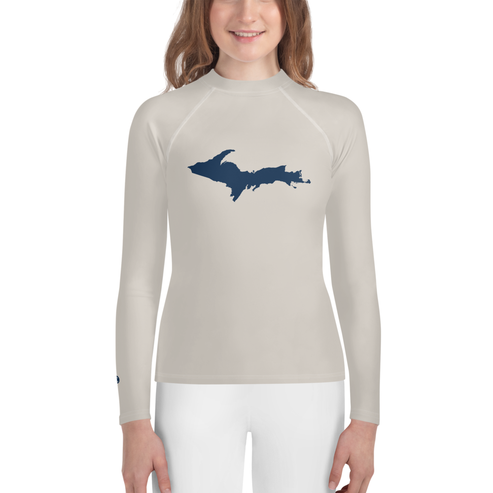 Michigan Upper Peninsula Rash Guard (w/ UP Outline) | Youth - Canvas Color