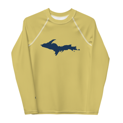 Michigan Upper Peninsula Rash Guard (w/ UP Outline) | Youth - Plum Yellow