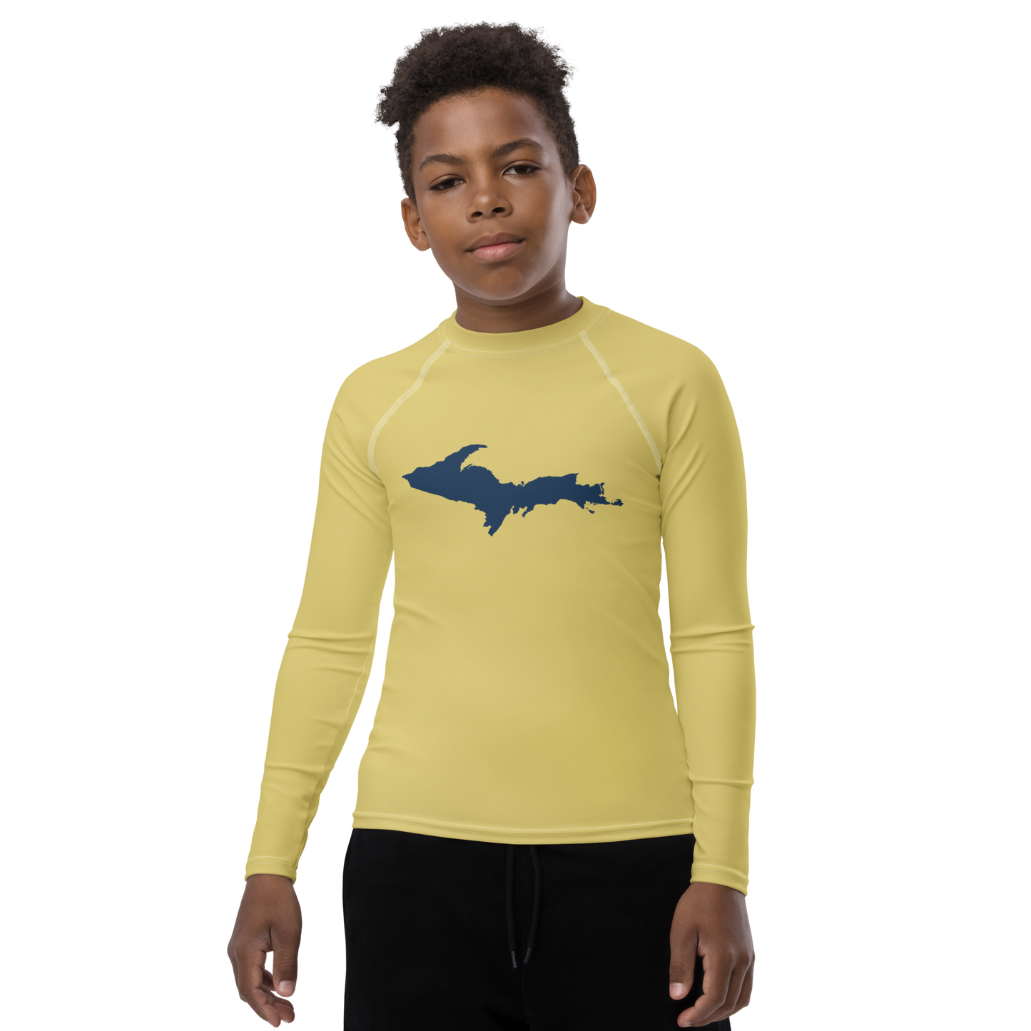 Michigan Upper Peninsula Rash Guard (w/ UP Outline) | Youth - Plum Yellow