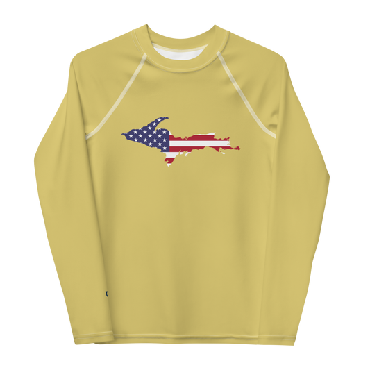 Michigan Upper Peninsula Rash Guard (w/ UP USA Flag) | Youth - Plum Yellow