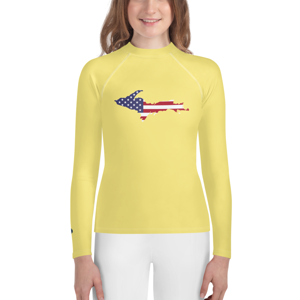 Michigan Upper Peninsula Rash Guard (w/ UP USA Flag) | Youth - Cherry Yellow