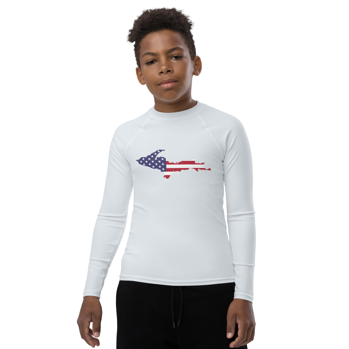 Michigan Upper Peninsula Rash Guard (w/ UP USA Flag) | Youth - Gossy White