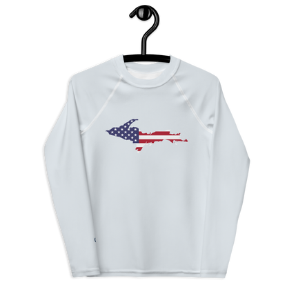 Michigan Upper Peninsula Rash Guard (w/ UP USA Flag) | Youth - Gossy White