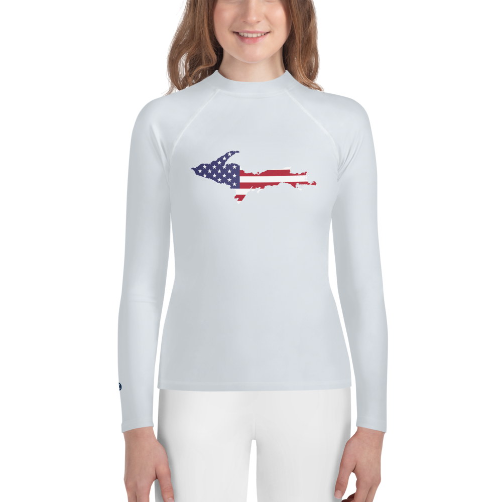 Michigan Upper Peninsula Rash Guard (w/ UP USA Flag) | Youth - Gossy White