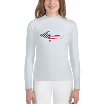 Michigan Upper Peninsula Rash Guard (w/ UP USA Flag) | Youth - Gossy White