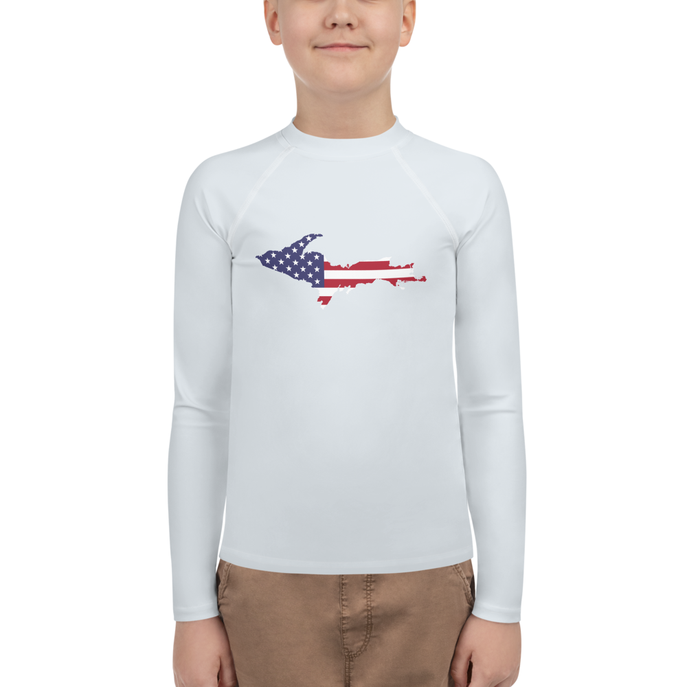 Michigan Upper Peninsula Rash Guard (w/ UP USA Flag) | Youth - Gossy White