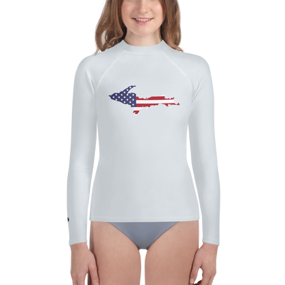 Michigan Upper Peninsula Rash Guard (w/ UP USA Flag) | Youth - Gossy White