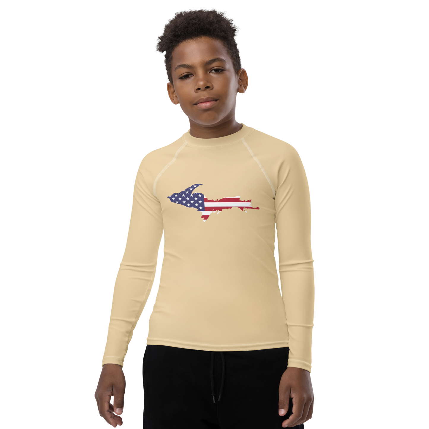 Michigan Upper Peninsula Rash Guard (w/ UP USA Flag) | Youth - Maple Color