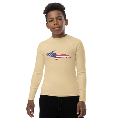 Michigan Upper Peninsula Rash Guard (w/ UP USA Flag) | Youth - Maple Color