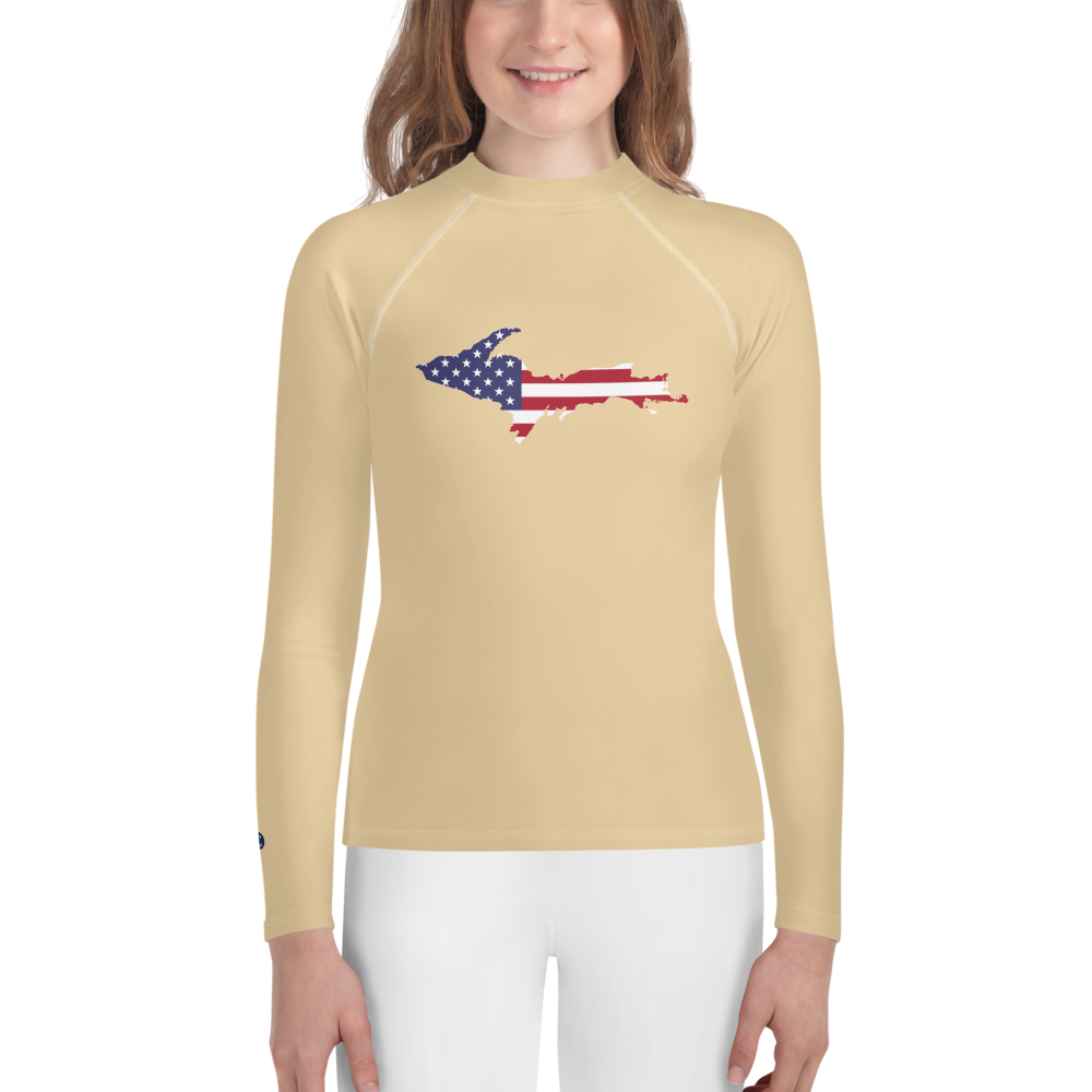 Michigan Upper Peninsula Rash Guard (w/ UP USA Flag) | Youth - Maple Color