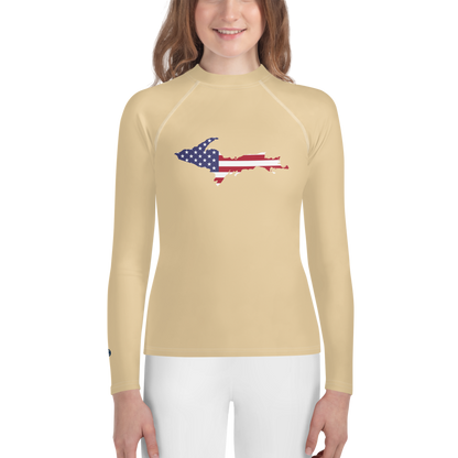 Michigan Upper Peninsula Rash Guard (w/ UP USA Flag) | Youth - Maple Color