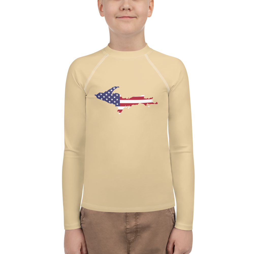 Michigan Upper Peninsula Rash Guard (w/ UP USA Flag) | Youth - Maple Color