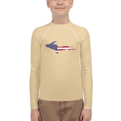 Michigan Upper Peninsula Rash Guard (w/ UP USA Flag) | Youth - Maple Color