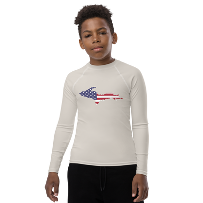 Michigan Upper Peninsula Rash Guard (w/ UP USA Flag) | Youth - Canvas Color