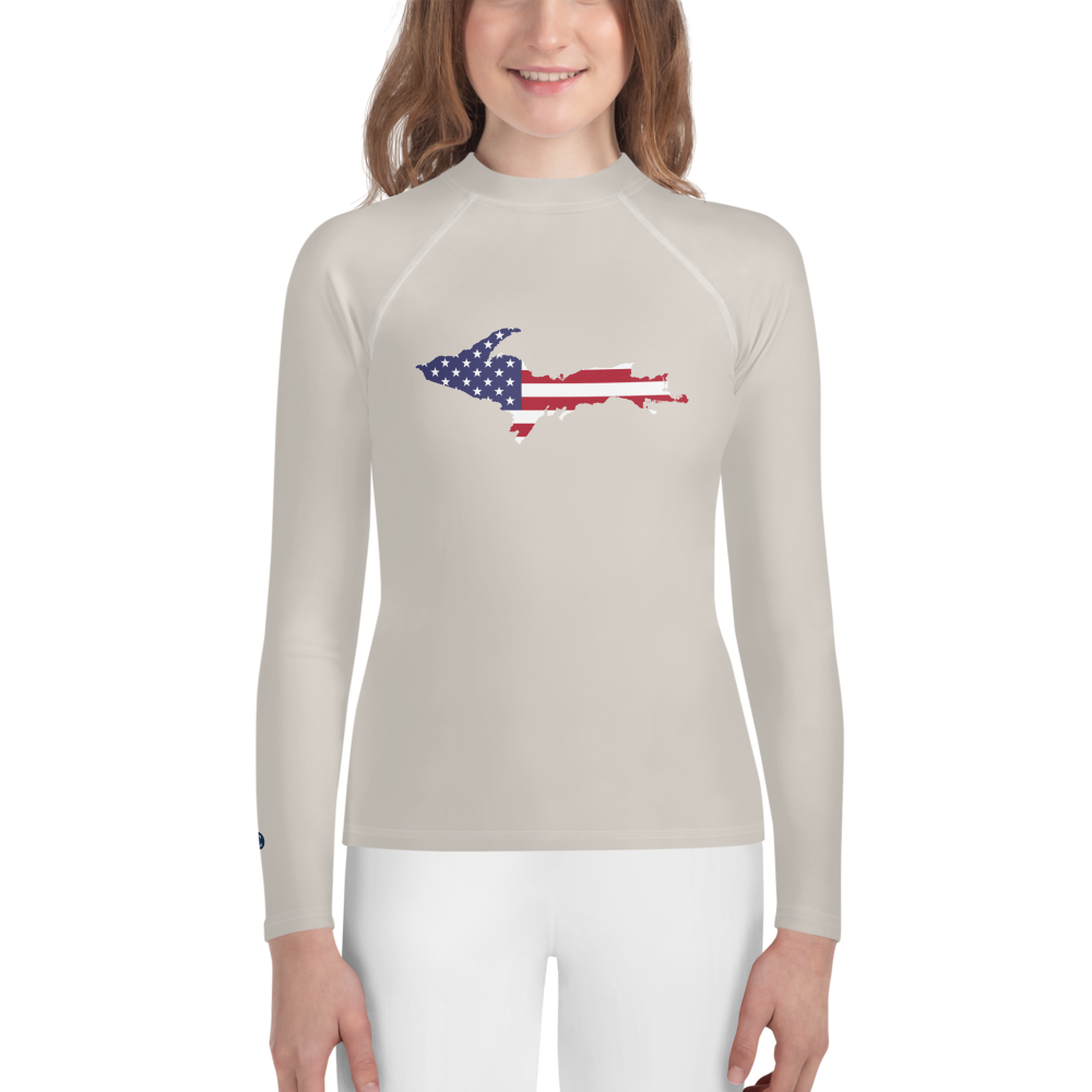 Michigan Upper Peninsula Rash Guard (w/ UP USA Flag) | Youth - Canvas Color