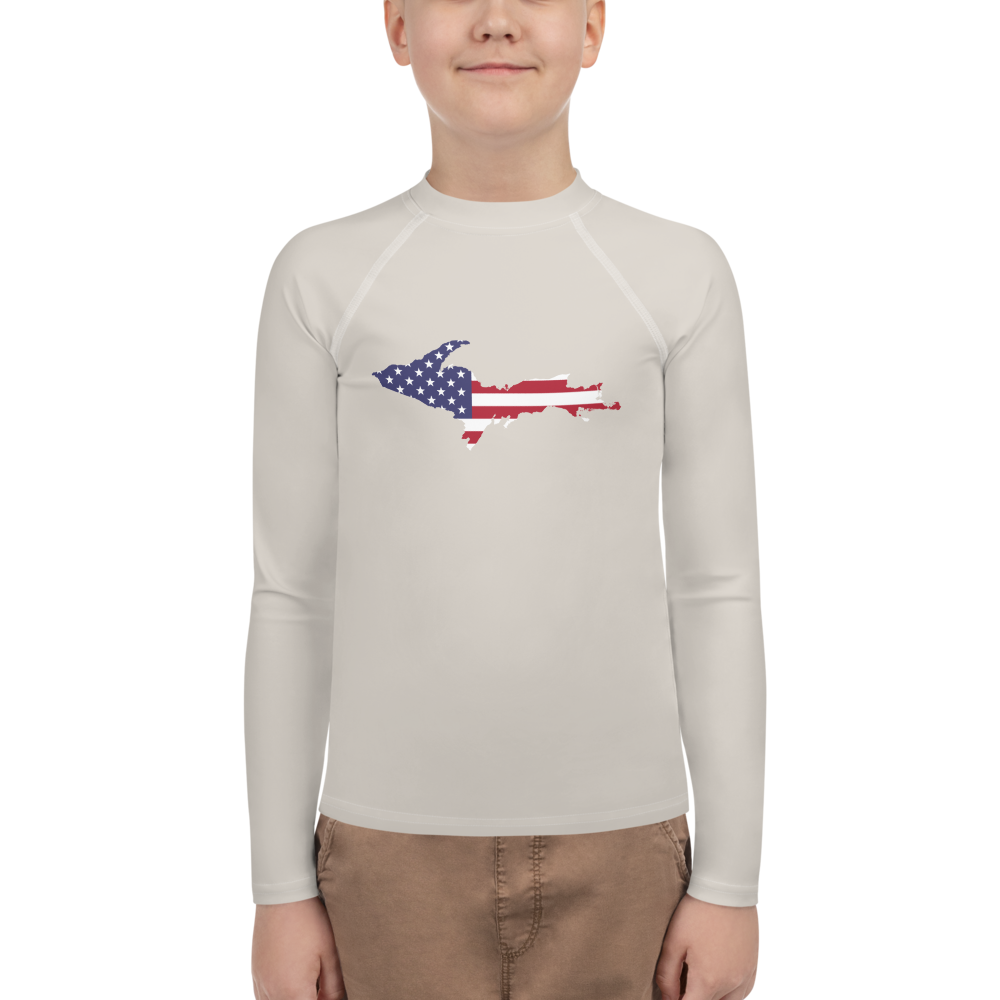 Michigan Upper Peninsula Rash Guard (w/ UP USA Flag) | Youth - Canvas Color