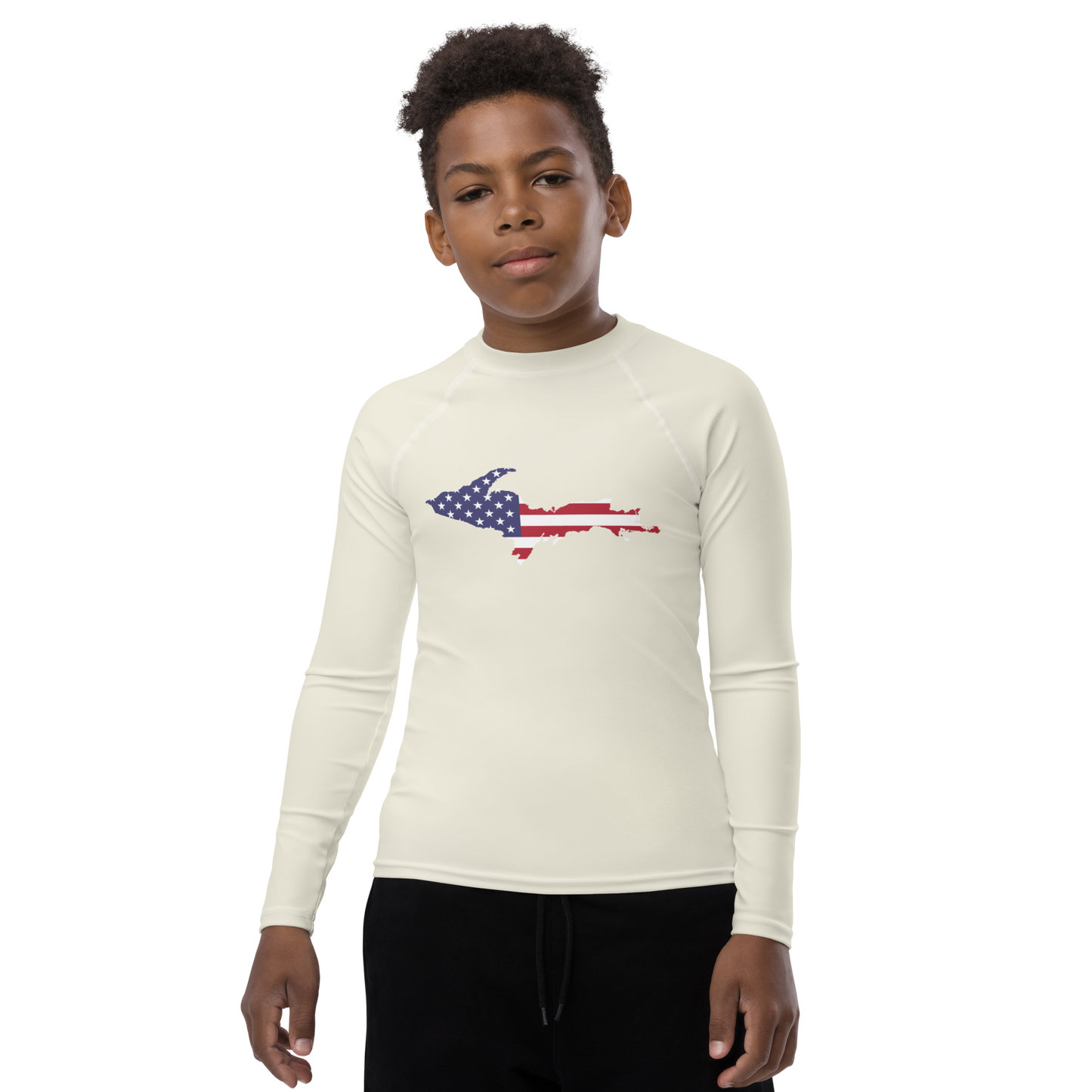 Michigan Upper Peninsula Rash Guard (w/ UP USA Flag) | Youth - Ivory White