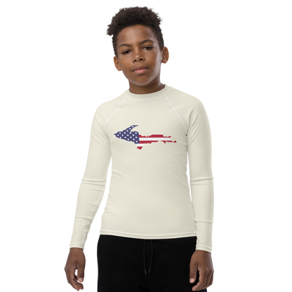 Michigan Upper Peninsula Rash Guard (w/ UP USA Flag) | Youth - Ivory White