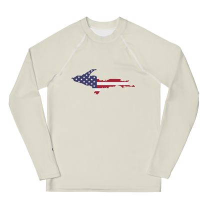 Michigan Upper Peninsula Rash Guard (w/ UP USA Flag) | Youth - Ivory White