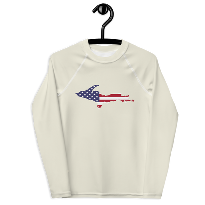 Michigan Upper Peninsula Rash Guard (w/ UP USA Flag) | Youth - Ivory White