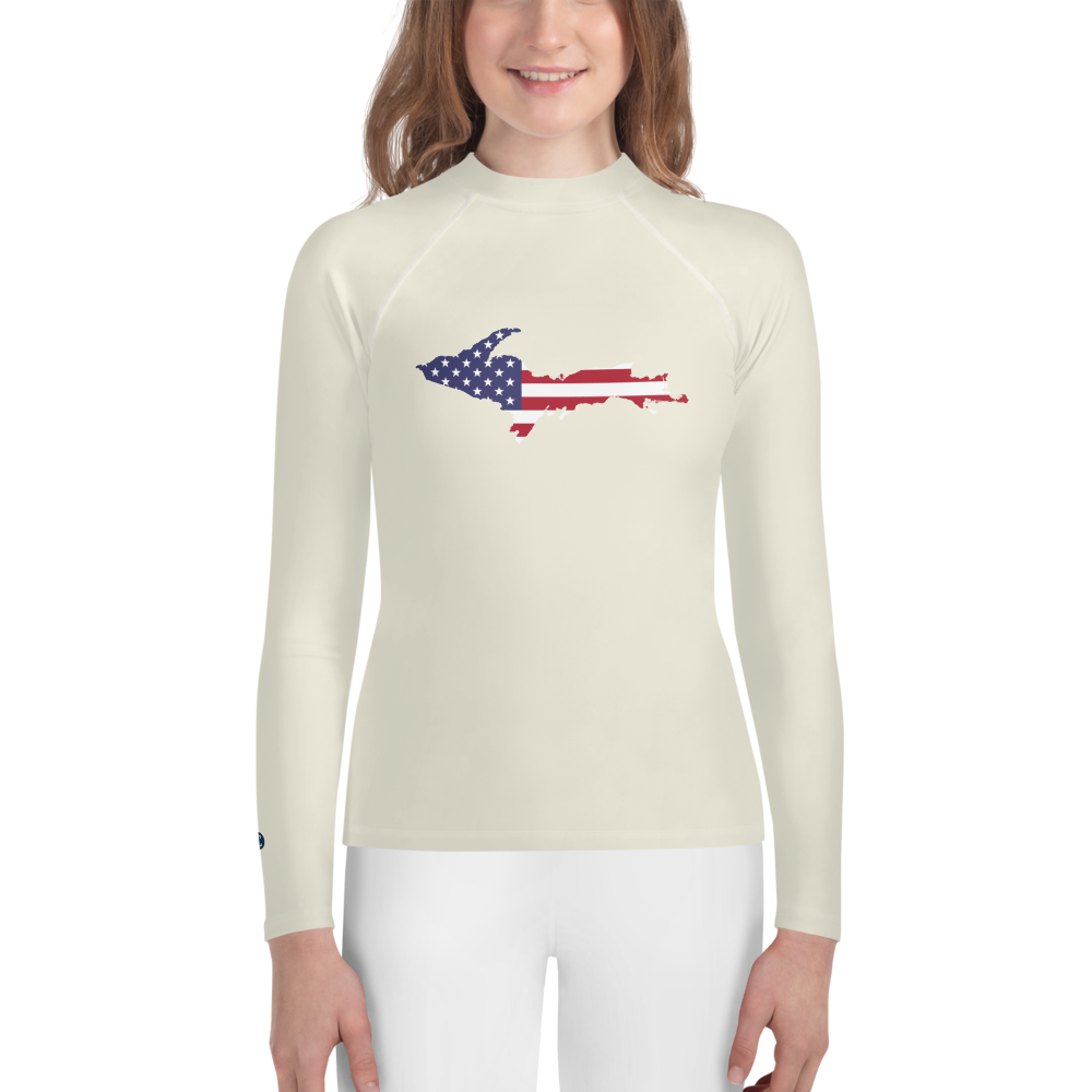 Michigan Upper Peninsula Rash Guard (w/ UP USA Flag) | Youth - Ivory White