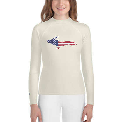 Michigan Upper Peninsula Rash Guard (w/ UP USA Flag) | Youth - Ivory White