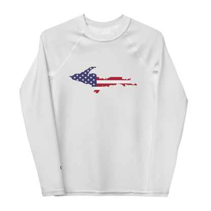 Michigan Upper Peninsula Rash Guard (w/ UP USA Flag) | Youth - Birch Bark White