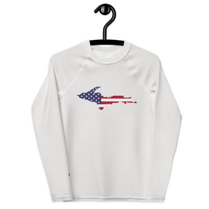 Michigan Upper Peninsula Rash Guard (w/ UP USA Flag) | Youth - Birch Bark White