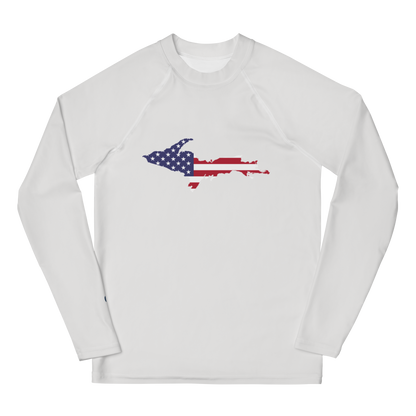 Michigan Upper Peninsula Rash Guard (w/ UP USA Flag) | Youth - Birch Bark White