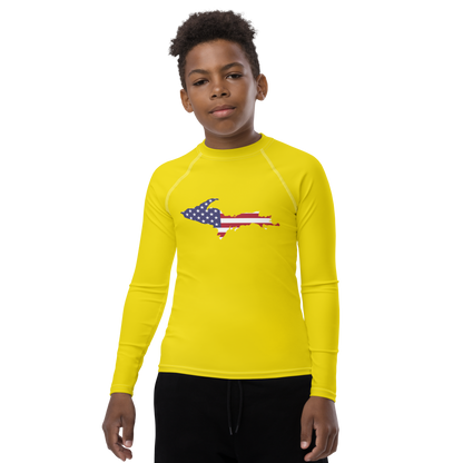 Michigan Upper Peninsula Rash Guard (w/ UP USA Flag) | Youth - Gadsden Yellow