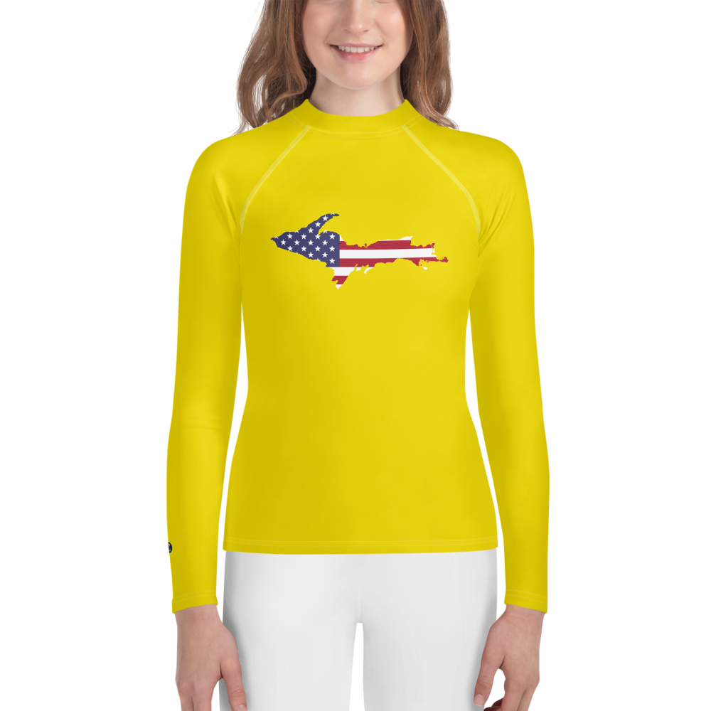 Michigan Upper Peninsula Rash Guard (w/ UP USA Flag) | Youth - Gadsden Yellow