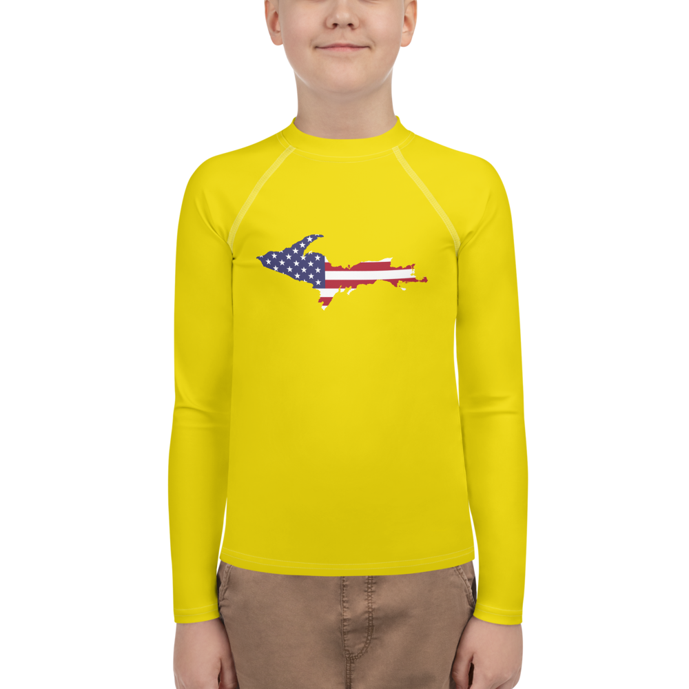 Michigan Upper Peninsula Rash Guard (w/ UP USA Flag) | Youth - Gadsden Yellow