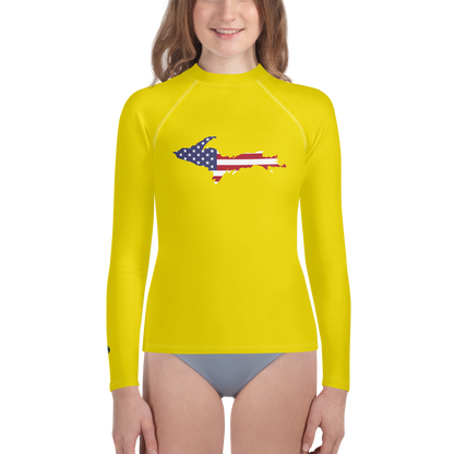 Michigan Upper Peninsula Rash Guard (w/ UP USA Flag) | Youth - Gadsden Yellow